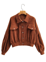 Frauen Jacke Kaffee Braun Turndown Kragen Langarm Cord Kurzjacke