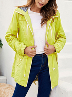 Frauen Jacke Kapuzen Taschen Kordelzug Polyester Grün Leichte Jacke