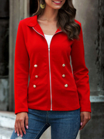 Frauen Jacke Stand Kragen Knöpfe Langarm Polyester Frauen Top