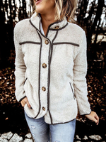 Frauen-Jacke Stehkragen langen Ärmeln Buttons Faux Fur Buttons Frauen Outfit