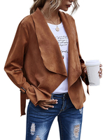 Frauen Jacke Turndown Kragen Schnüren Khaki Polyester Frauen Top