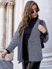 Frauen Jacke V-Ausschnitt Knöpfe Plaid Polyester Mäntel
