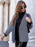 Frauen Jacke V-Ausschnitt Knöpfe Plaid Polyester Mäntel