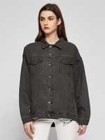Frauen Jacken Front Button Cowboy Field Grey Langarm Jacke für Frauen