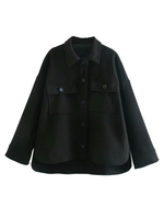 Frauen Jacken Front Button Polyester Casual Street Wear Langarm Schwarze Jacke