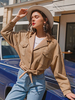 Frauen Jacken Kamel Turndown Kragen Vorderknopf Casual Schnürung Langarm Windjacke Casual Jacke