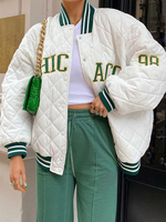 Frauen Jacken Stehkragen Buchstaben Drucken Asymmetrische Frontknopf Lässige Piping Street Wear Weiße Jacke