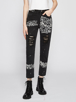 Frauen Jeans Hosen Schwarze Baumwoll-Reißverschluss Fliegen lange gerade Denim-Hose