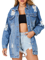 Frauen Jeansjacke Turndown Kragen ausgeschnitten Buchstaben drucken Cowboy-Mantel