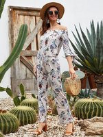 Frauen Jumpsuit Aprikose Bateau Hals Halbarm Polyester Sommer One Piece Outfit