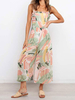 Frauen Jumpsuit Pink Floral Printed Square Neck Ärmellose Rüschen Übergroße Off The Shoulder Polyester Wide Summer One Piece Outfit