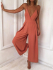 Frauen Jumpsuit Wassermelone Rote Träger Hals Ärmellose Plissee Unregelmäßige Spaghettiträger Polyester Straight Summer One Piece Outfit