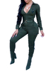 Frauen Jumpsuits Grün Umlegekragen mit langen Ärmeln Lace Up Polyester Sommer One Piece Outfit