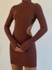 Frauen Kaffee braun Bodycon Kleider hohen Kragen ausgeschnitten rückenfrei sexy sexy lange Ärmel Bleistiftkleid