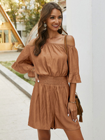 Frauen Kaffee Braun Overall Halbarm Polyester Sommer Spielanzug