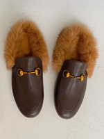 Frauen Kaffee Brown Mules künstliche kurze Plüsch Kunstpelz Obere Freizeitschuhe