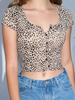 Frauen Kaffee Brown Shirt U-Ausschnitt Leopard Polyester T-Shirt Sexy Tops
