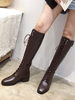 Frauen Kampf kniehohe Stiefel Square Toe Low Heel Stiefel