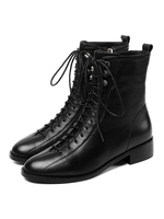 Frauen Kampfstiefel Rindsleder echte Leahter Chunky Heel Schnürstiefeletten