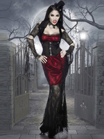 Frauen Karneval Kostüm Kostüme Burgund Hexe Retro geschichteten Polyester Artwork Holidays Kleid