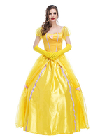Frauen-Karneval Kostüm-Kostüme Gelb Erwachsenen-Blumendruck Elegante Polyester Karneval-Kleid