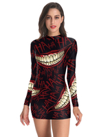 Frauen Karneval Kostüm Kostüme Schwarz Rot Stretch Kleid Polyester Bodycon Feiertage Kostüme