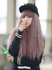Frauen Karneval Perücken Crimp Curls Cameo Pink Tousled Lange Perücken mit stumpfen Pony