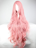 Frauen Karneval Perücken Lachs Pink Tousled Full Volume Wave Lange Synthetische Perücken mit Koteletten