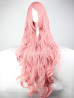 Frauen Karneval Perücken Lachs Pink Tousled Full Volume Wave Lange Synthetische Perücken mit Koteletten