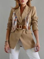 Frauen Khaki Blazer Chic Polyester Turndown Kragen Langarm Jacke
