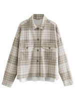 Frauen Khaki Plaid Shirt Jacke Turndown Kragen Polyester Langarm Shirt Jacke Oberbekleidung