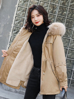 Frauen Khaki Puffer Mäntel Langarm Kapuzenreißverschluss Langarm Lässig Wintermantel Oberbekleidung