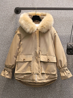 Frauen Khaki Puffer Mäntel Langarm Polyester verdicken Wintermantel Oberbekleidung