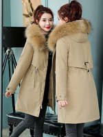 Frauen Khaki Puffer Mäntel Schnür Kapuze Reißverschluss Langarm Lässig Wintermantel Polyester Oberbekleidung