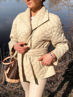 Frauen Khaki Puffer Mäntel Wind Proof Turndown Kragen Schnüren Langarm Oberbekleidung
