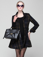 Frauen Kleid Mantel Plaid Wintermantel Stehkragen Knöpfe tief blau Swing Coat