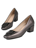 Frauen Kleid Schuhe Karree Metall Detail Chunky Heel Pumps