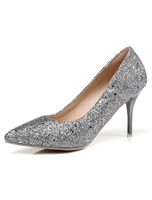 Frauen Kleid Schuhe Silber High Heels Spitzschuh Slip On Pumps
