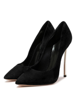 Frauen Kleid Schuhe Wildleder Spitz Stöckelschuh Party Schuhe Schwarz High Heels
