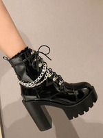 Frauen-Knöchel-Stiefel Schwarz Lackleder runde Zehe 4.7\