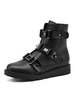 Frauen Knöchel Stiefel schwarz PU-Leder Schnalle Round Toe Flache Stiefel