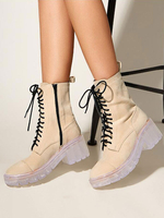 Frauen Knöchelstiefel Aprikosenkind Haut Runde Zehen Klumpige Fersenschuhe