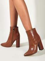Frauen Knöchelstiefel Tiefbrauner PU-Leder-runden Fuß-klobiger Heel-Booties