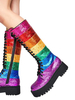 Frauen kniehohe Stiefel Rose Round Toe Regenbogen Pailletten Frauen Oberschenkel hohe Stiefel