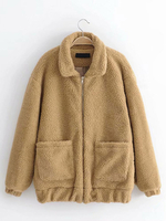 Frauen Kunstpelz Mäntel Langarm Casual Turndown Kragen Kamel Teddy Jacke