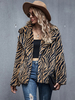 Frauen Kunstpelzmäntel Tiger Print Langarm Turndown Collar Wintermantel