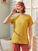Frauen Kurzarm T-Shirt Gelb Polyester Jewel Neck Wide T Shirt