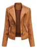 Frauen Kurze Jacke Leder Turndown Kragen Langarm Winterjacke Mit Taschen