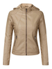 Frauen Kurze Jacken Kapuze Langarm Reißverschluss Detail Pu Lederjacke Mit Taschen