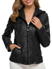 Frauen Kurze Jacken Kapuze Langarm Zip Up Leder Winterjacke
